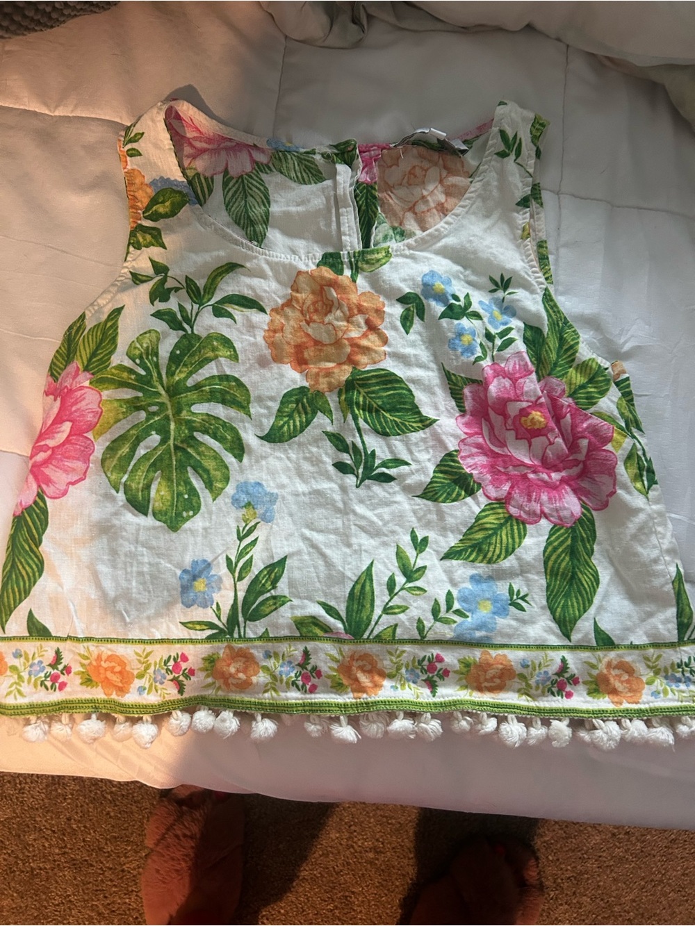 C&C California White Tank with Pink and Peach Floral Print